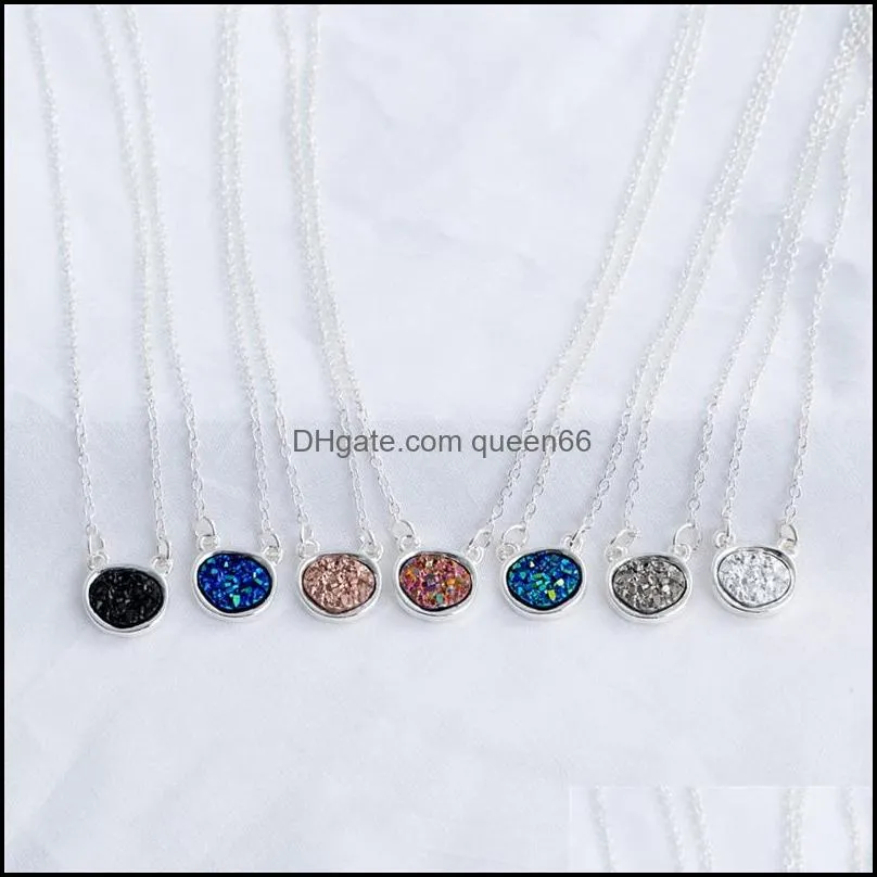 fashion irregular circle oval druzy drusy necklace silver plated faux crystal resin stone women jewelry accessories fel6v 438 q2