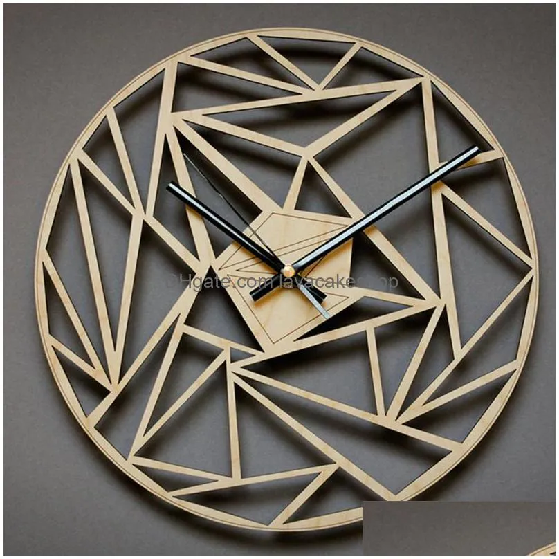 wall clocks modern geometric pattern battery operated decoration bamboo living room bedroom removable simple clock home round gift