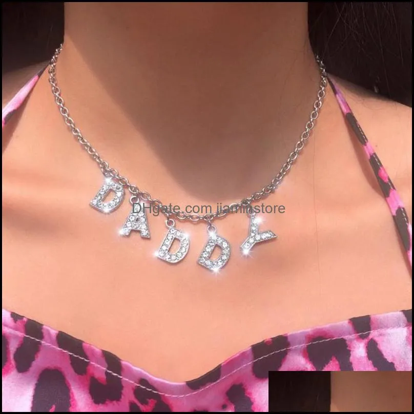 fashion street letter necklace for women elegant crystal pendant chain necklace jewelry daddy angel