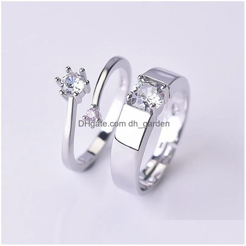 lovers ring fashion silver adjustable with white crystal romantic wedding for jewelry gift engagement rings