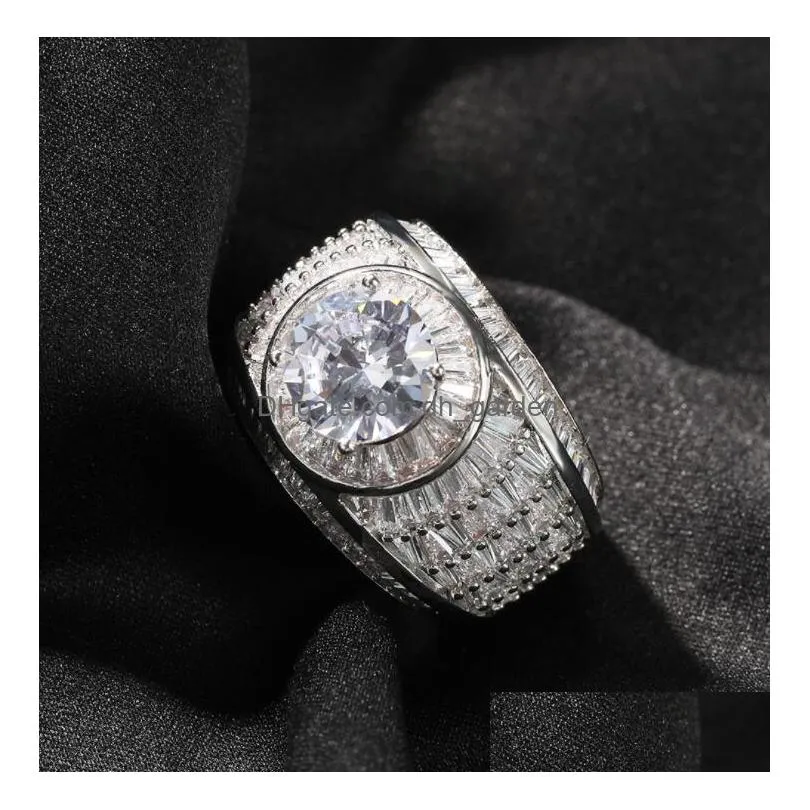 hip hop claw setting cz stone bling ice out round finger rings for men women unisex rapper jewelry fashion couple ring