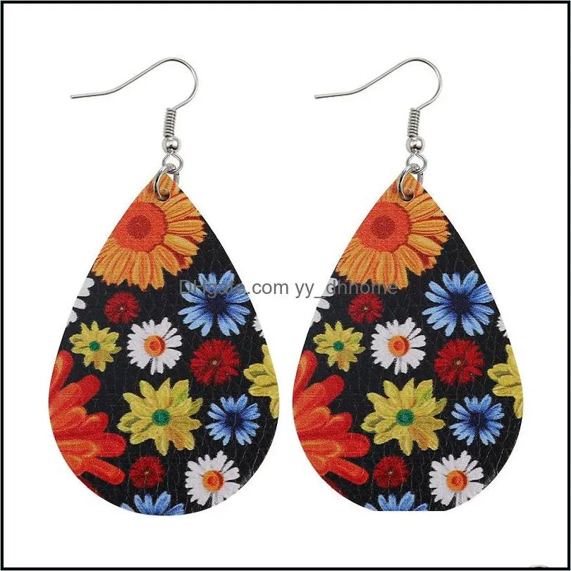 lady leather earrings jewelry for women 17 styles lightweight teardrop sunflower print dangle drop earring accessories l50fa