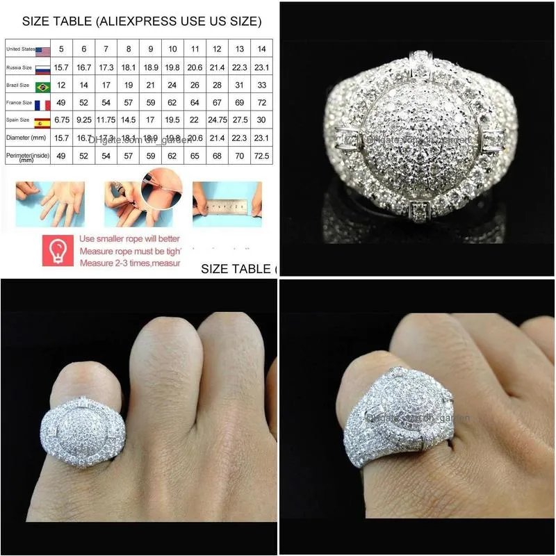 gorgeous men rings natural cubic zirconia white crystal shine wedding engagement anniversary gift for jewelry