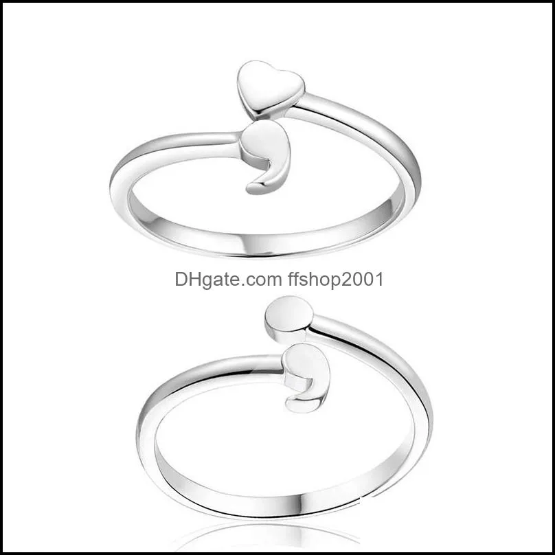  unique design heart semicolon stainless steel ring for men women couple rings opening adjustable fashion rings jewelry gifts