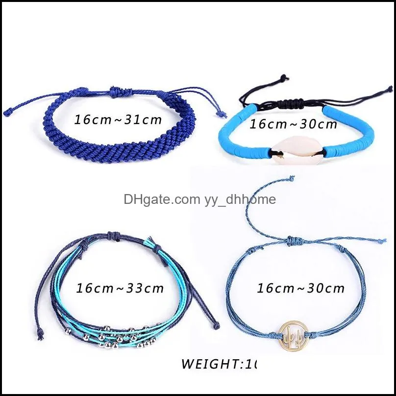 bohemian anklet shell cactus rice bead bracelet bangle for women men jewelry adjustable handmade braided rope bracelets dhs