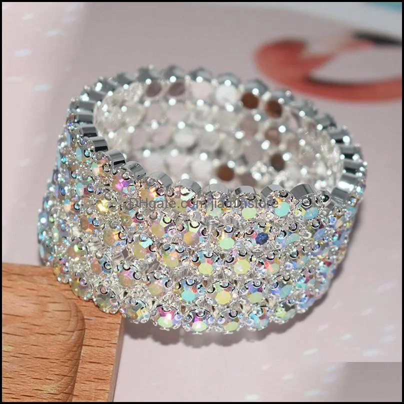 fashion bridal jewelry 2/3/4/5 rows elastic tennis rhinestones color bracelets for women wedding hand wrist bracelet