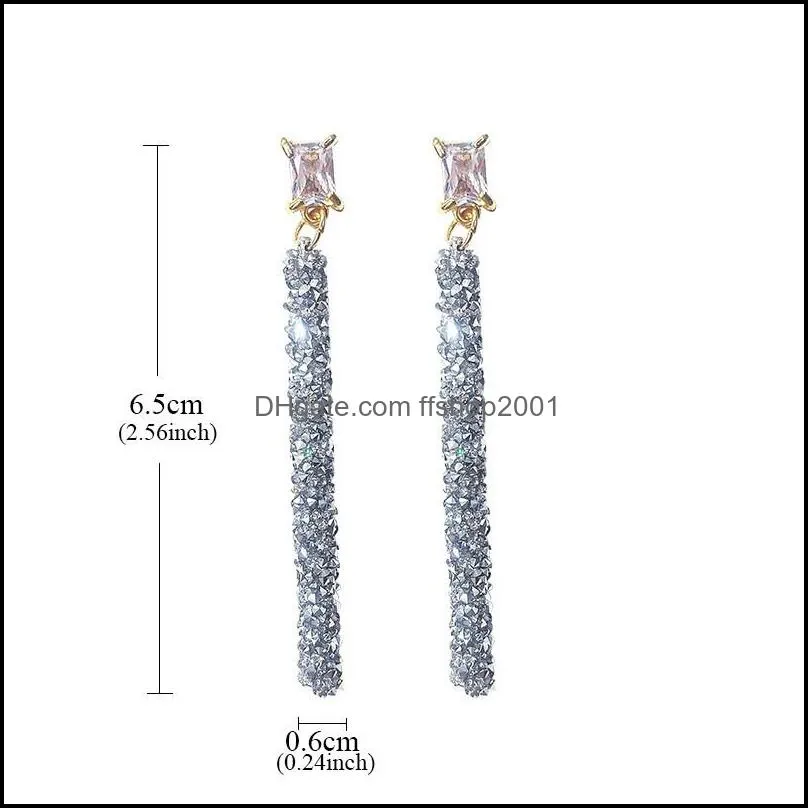 2020 crystal geometric long dangle earrings for women 925 sterling silver needle korean simple earrings as valentines day giftz