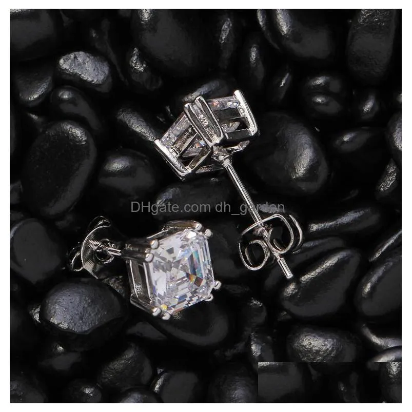 hip hop 1pair micro full paved rhinestone zircon cz square bling iced out stud earring copper earrings for men jewelry