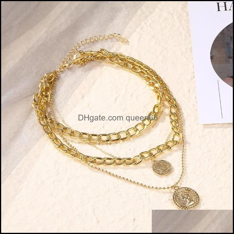 vintage multilayer chain necklace womens necklace torques large coin pendant jewelry accessories