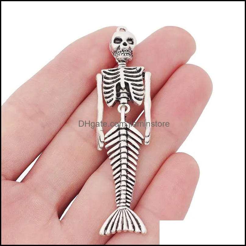 retro style arm adjustable mermaid skeleton pendant punk necklaces charms jewelry hanging decoration for halloween party