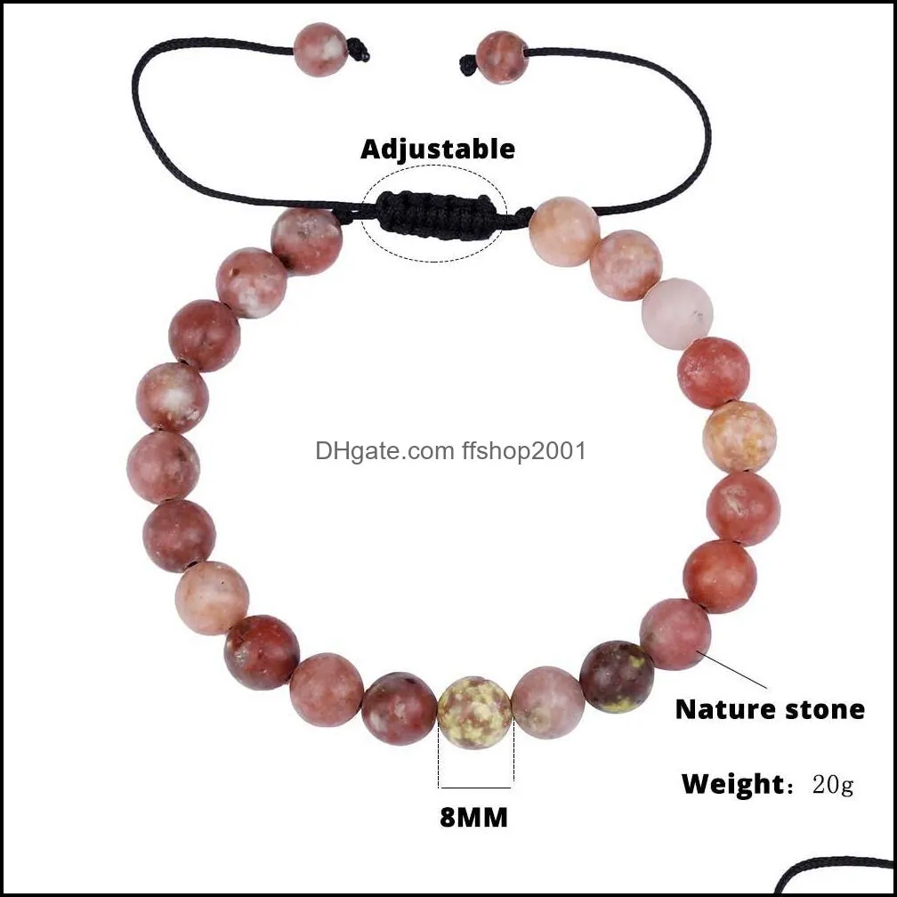  arrival 8 mm nature stone bracelet for women men adjustable round shape agate stone black beads braided bracelet lucky jewelry