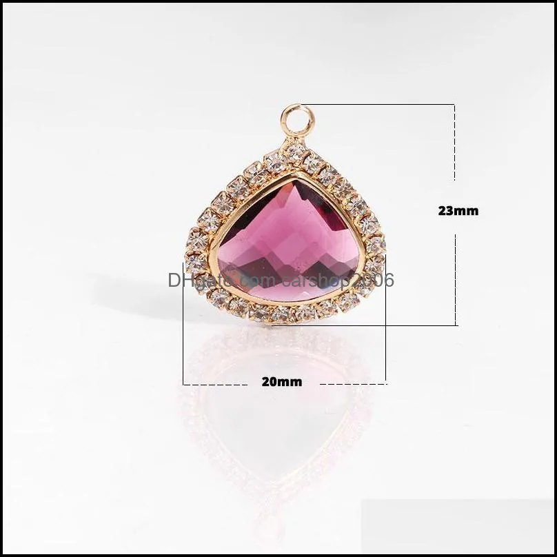 2019 arrival colorful crystal glass pendant for necklace bracelet fashion geometric transparent copper charm for diy jewelry