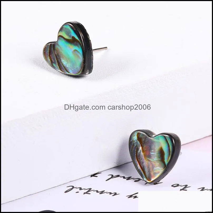 2019 heart round square natural shell stud earrings for women girls colorful silver plating stud earring jewelry gift