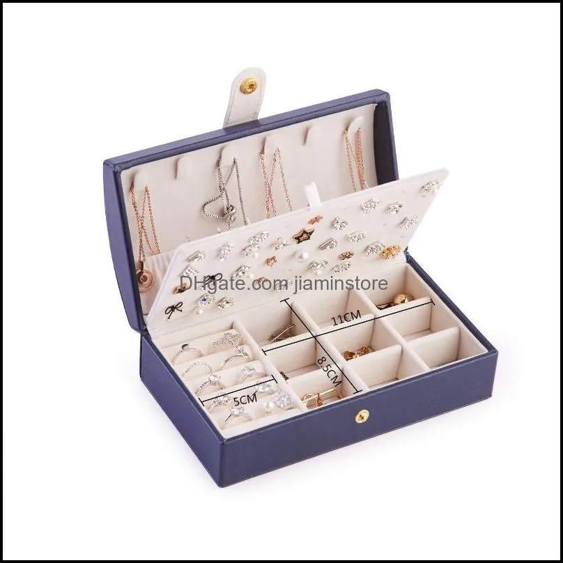 portable pu jewelry box organizer display travel packaging case boxes button leather storage zipper