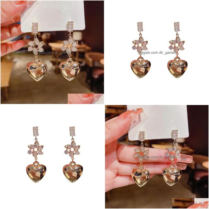 dangle chandelier goldcolor fashion zircon metallic heart long drop earrings for women personality statement jewelry pendientes