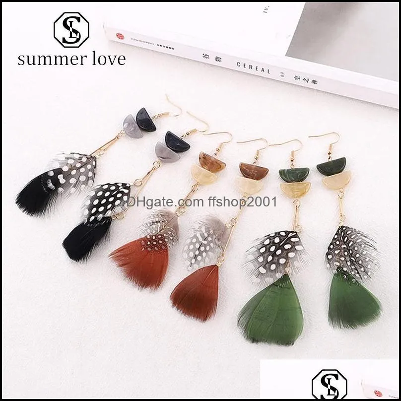  fashion feather drop earrings for ladies girls boho colorful semicircle gold hook dangle earring trendy valentines day jewelry