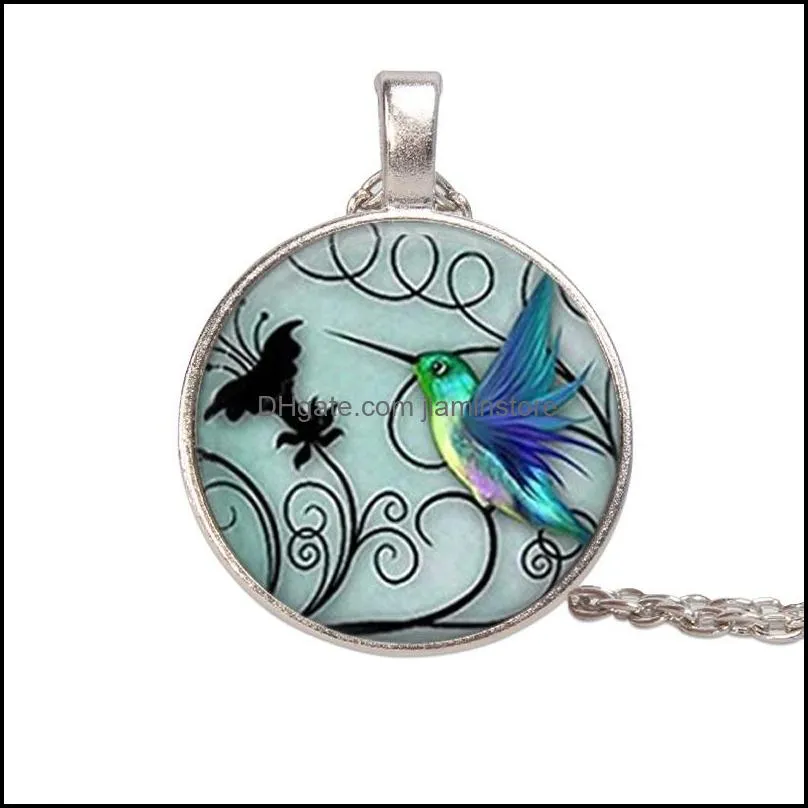 alloy painted owl time glass necklace fashion taiji blue hummingbird moon angel pendant necklaces sweater chain for women gift