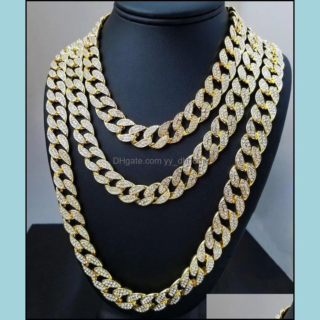 full diamond hip hop bling necklaces men women jewelry chains necklace gold silver cuban link chain gift m026f z