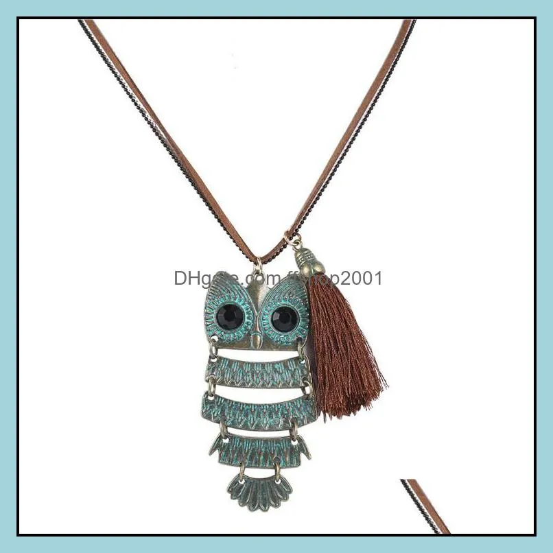 creative long tassel necklace for women retro leaf owl elephant fatima hand palm gecko horseman shield pndant necklace sweater chain