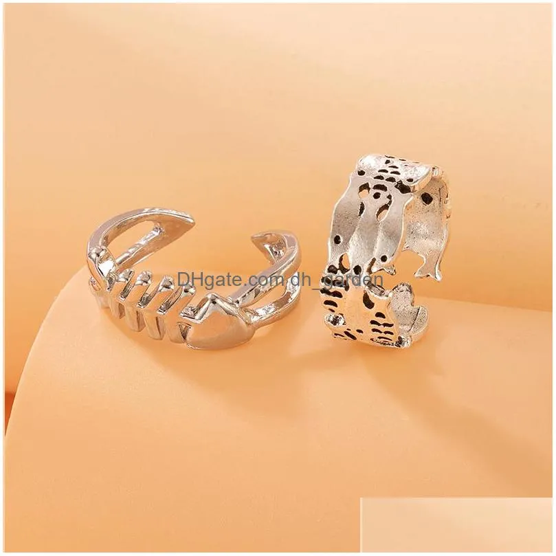 lovely fish silver color joint ring sets for women girls ins trendy alloy metal geoemtry party jewelry 2pcs/sets