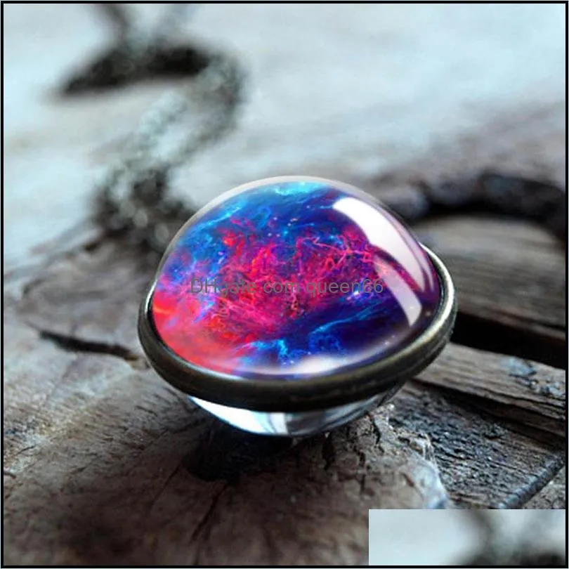 nebula galaxy double sided pendant necklace for women mens glass art picture handmade statement universe planet jewelry in bulk