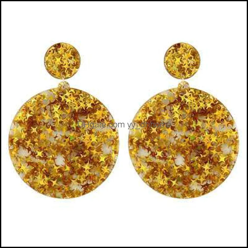 colorful bling sequins star earrings round jewelry acrylic resin dangle drop earring for women fashion accessories m383y f