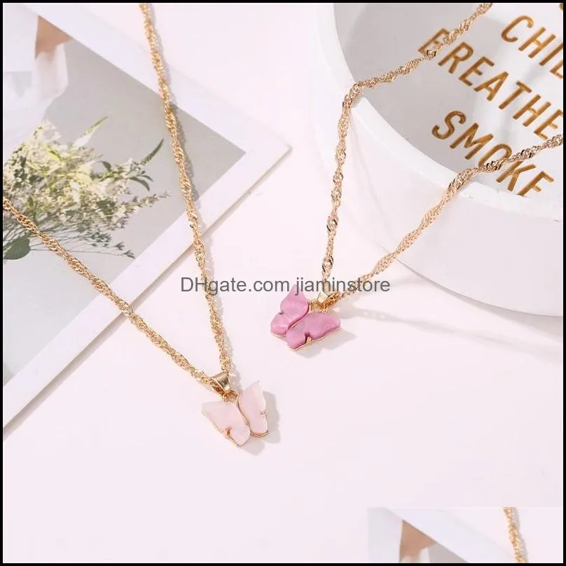 vintage acrylic butterfly choker necklace fashion women golden chain necklaces jewelry party gift