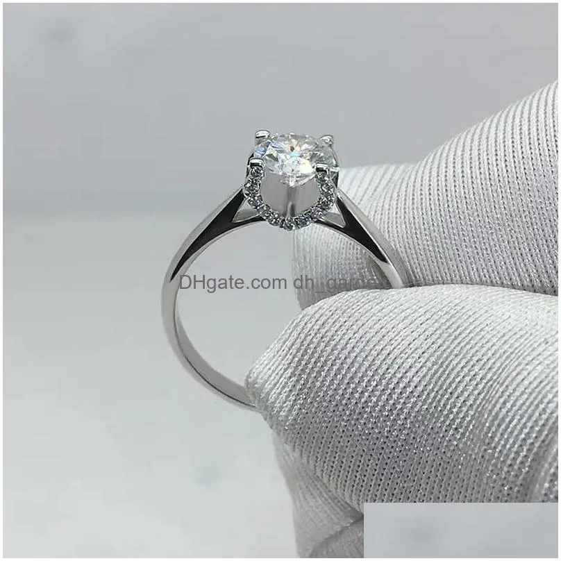 cluster rings silver brilliant round cut moissanite girlfriend anniversary engagement wedding ring elegant stylecluster