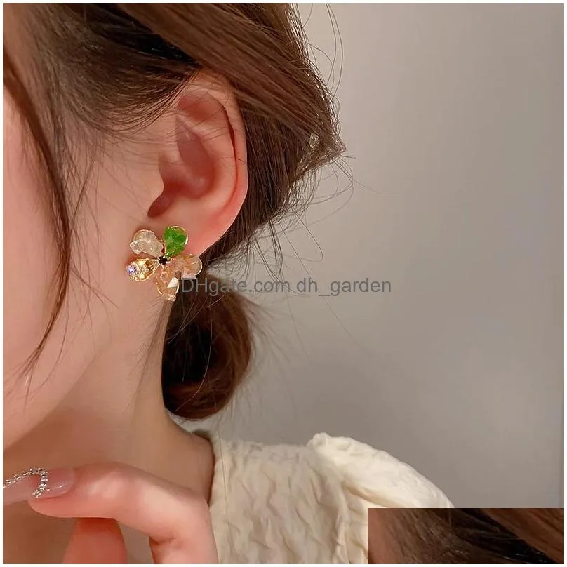 dangle chandelier colorful bling delicacy rhinestone flower stud earrings