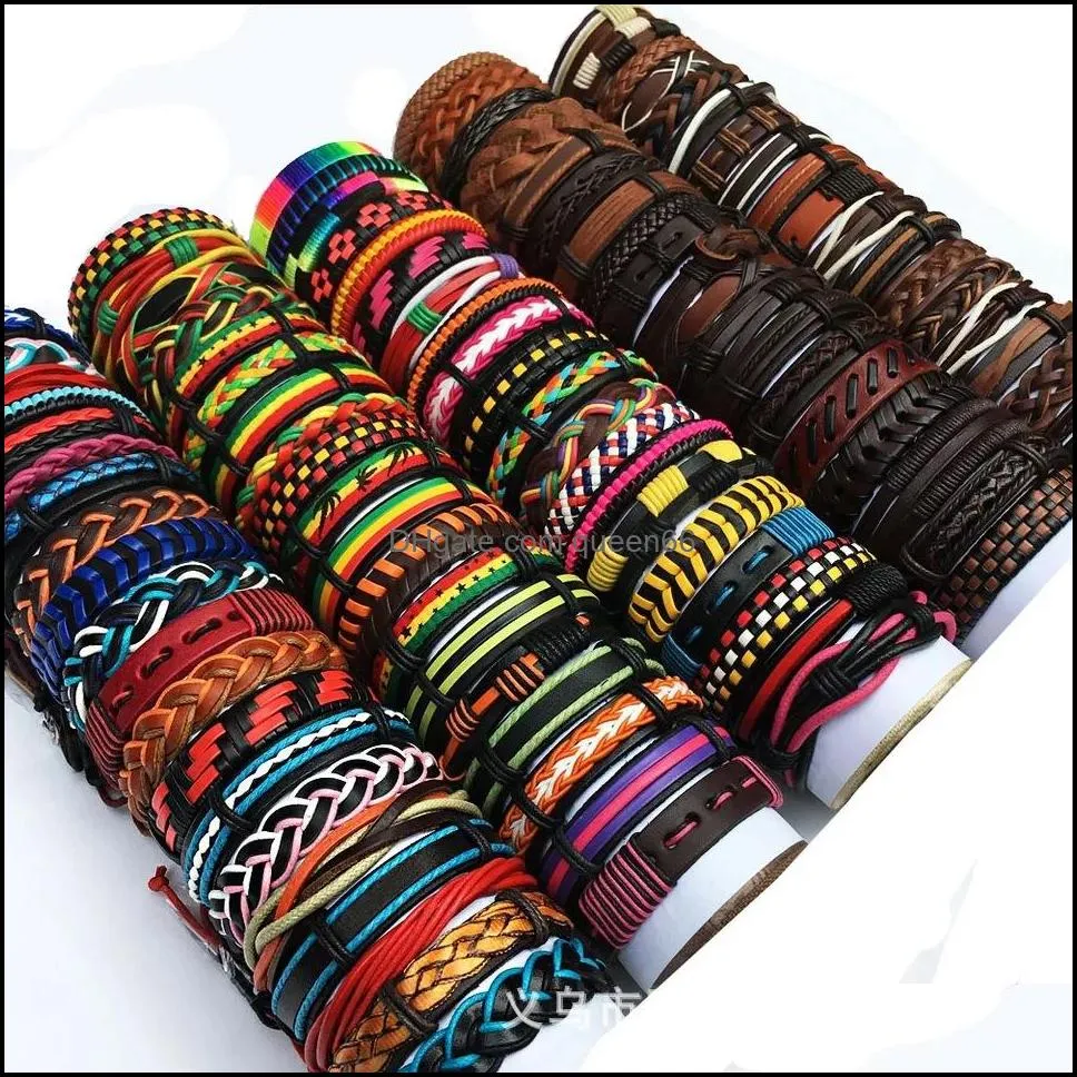 mix styles handmade braided leather charm bracelets for women men vintage wristband wrap bangle fashion party jewelry in bulk