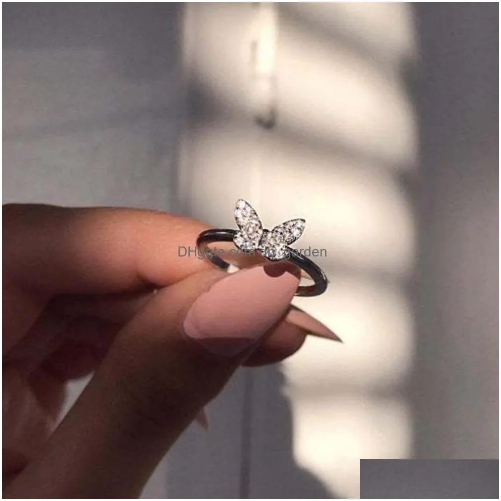 10pcs fashion simple butterfly rings for european and american women fashion party jewelry gift size 610