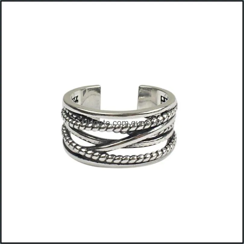 genuine silver jewelry 925 sterling silver multilayer wrap twist vintage open women men vintage retro adjustable statement rings 832