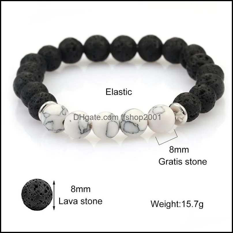 6 designs lava rock beads charms bracelets natural essential oil diffuser elastic bracelet volcanic rock beaded hand strings men