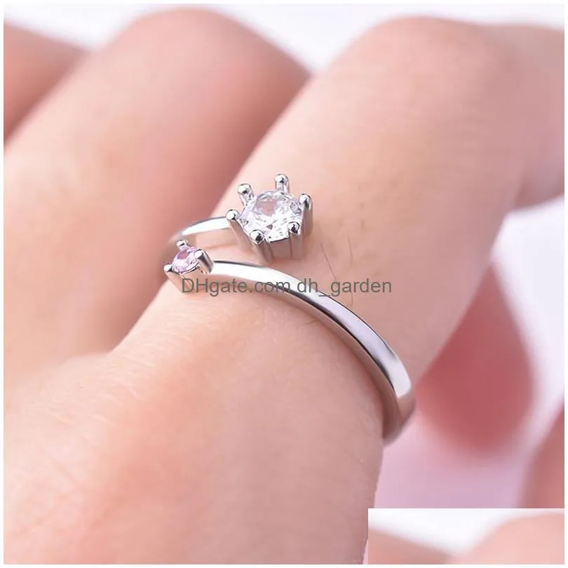 lovers ring fashion silver adjustable with white crystal romantic wedding for jewelry gift engagement rings
