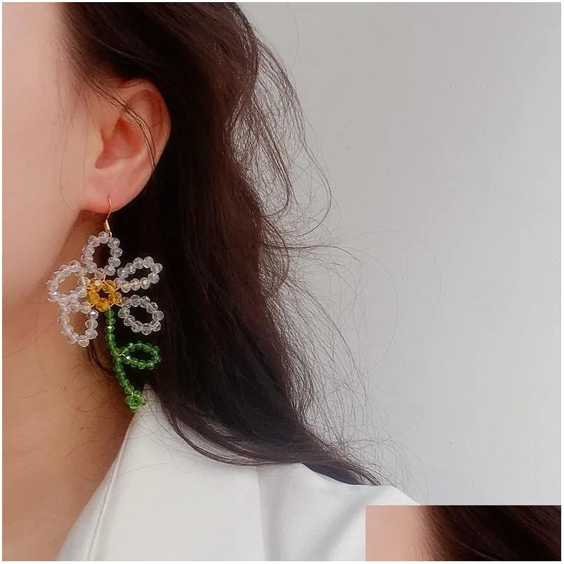 dangle chandelier handmade crystal daisy flower drop dangle earrings beach holiday fashion jewelry