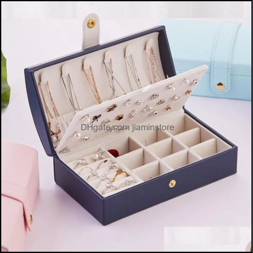 portable pu jewelry box organizer display travel packaging case boxes button leather storage zipper