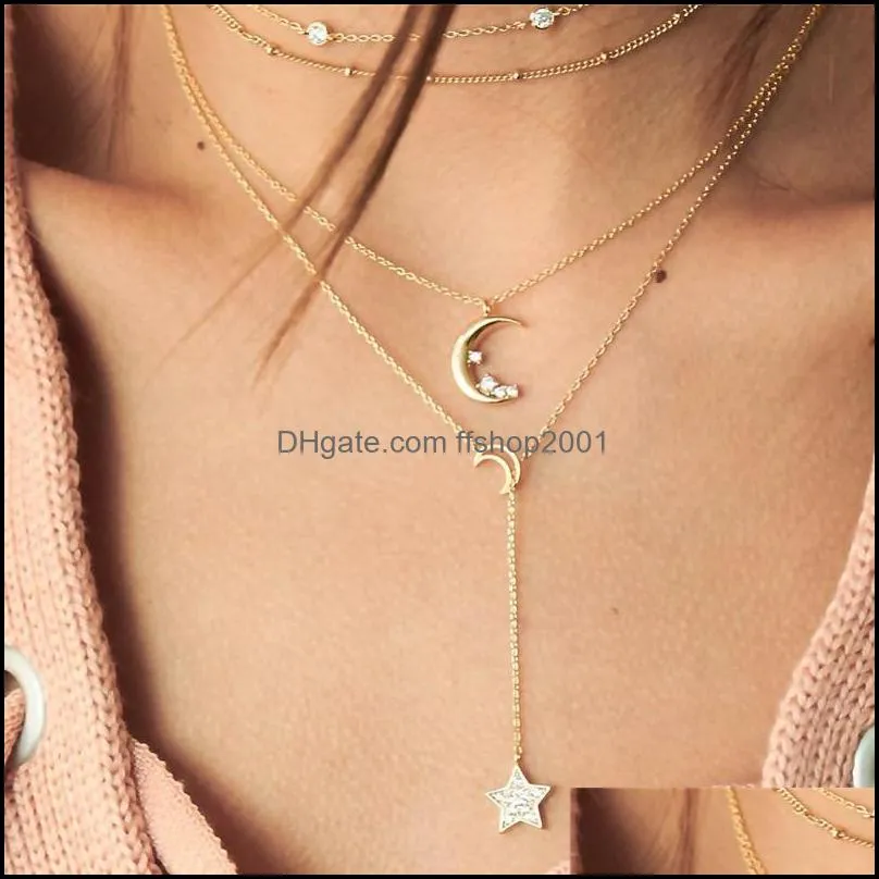 vintage cute star moon choker necklace for women bohemian multilayer long statement pendant necklaces beach party valentines day