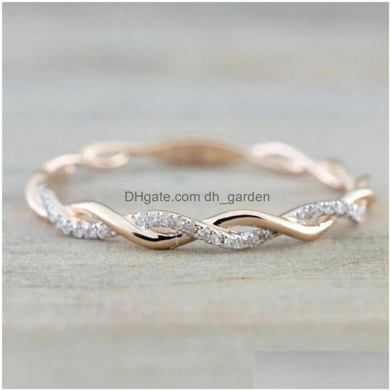rose gold color zircon twist geometric ring fashion lady luxury wedding party gift rings
