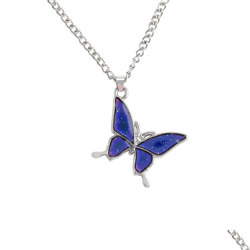 fashion blue butterfly temperature sensing pendant necklace bracelet link chain necklace for women girls jewelry