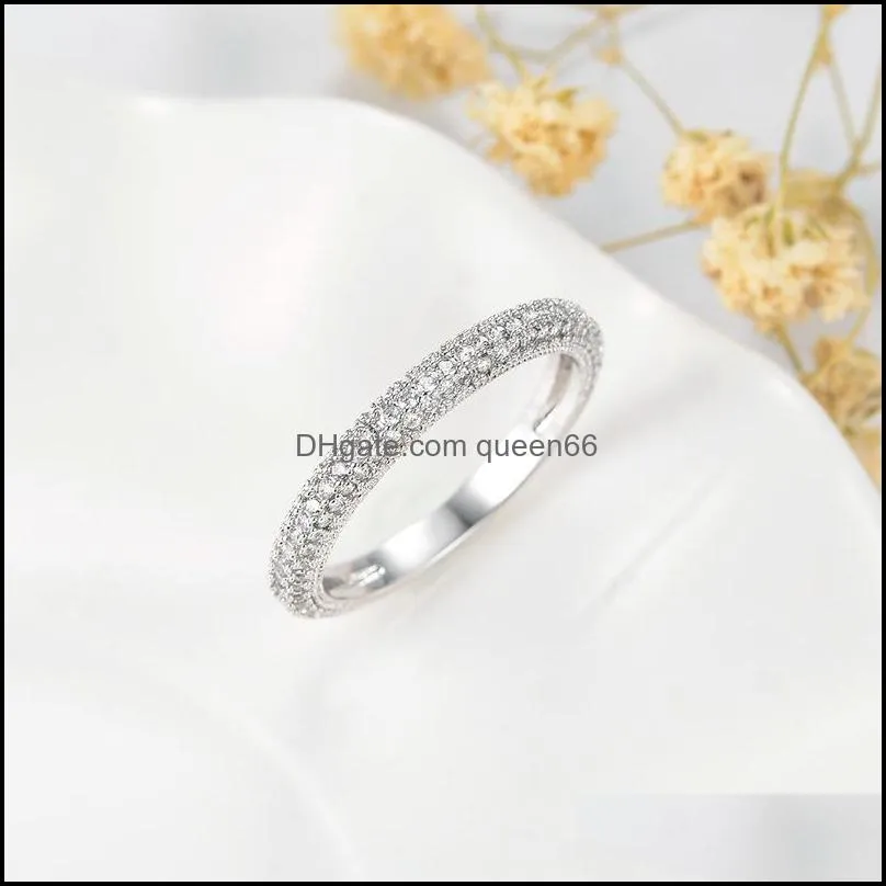 100 real 925 silver rings for women simple double stackable fine jewelry bridal sets ring wedding engagement accessory 201006 465 q2