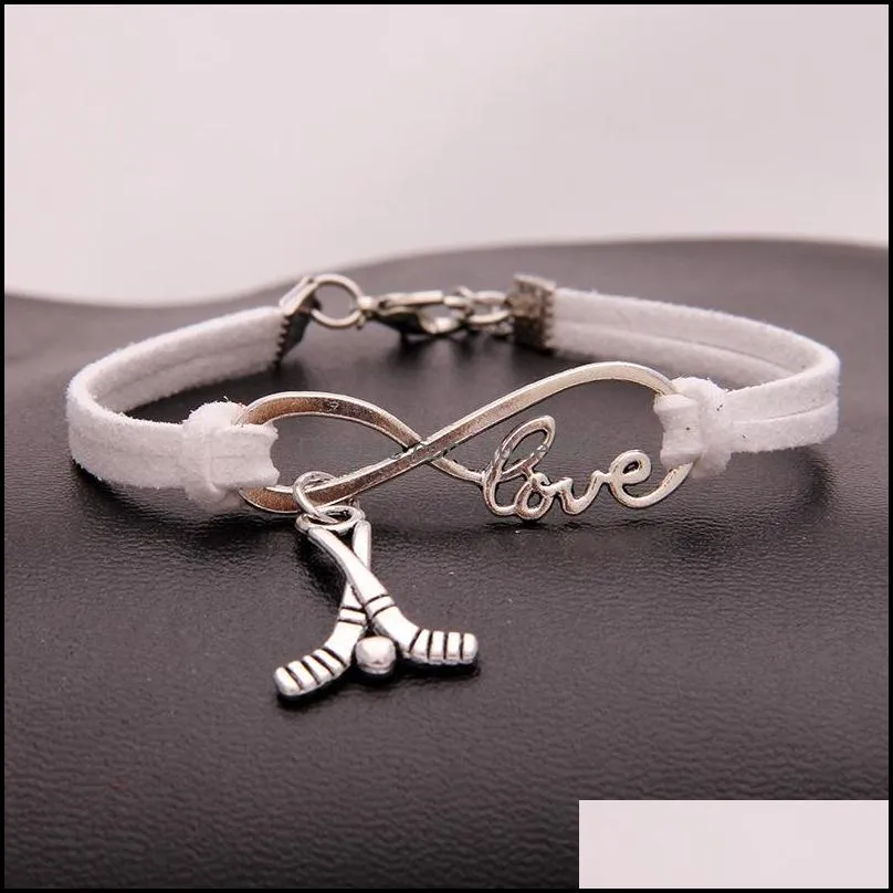 hockey bat charm sports bracelets women infinity love velvet string rope warp bangle for men s simple fashion jewelry in bulk