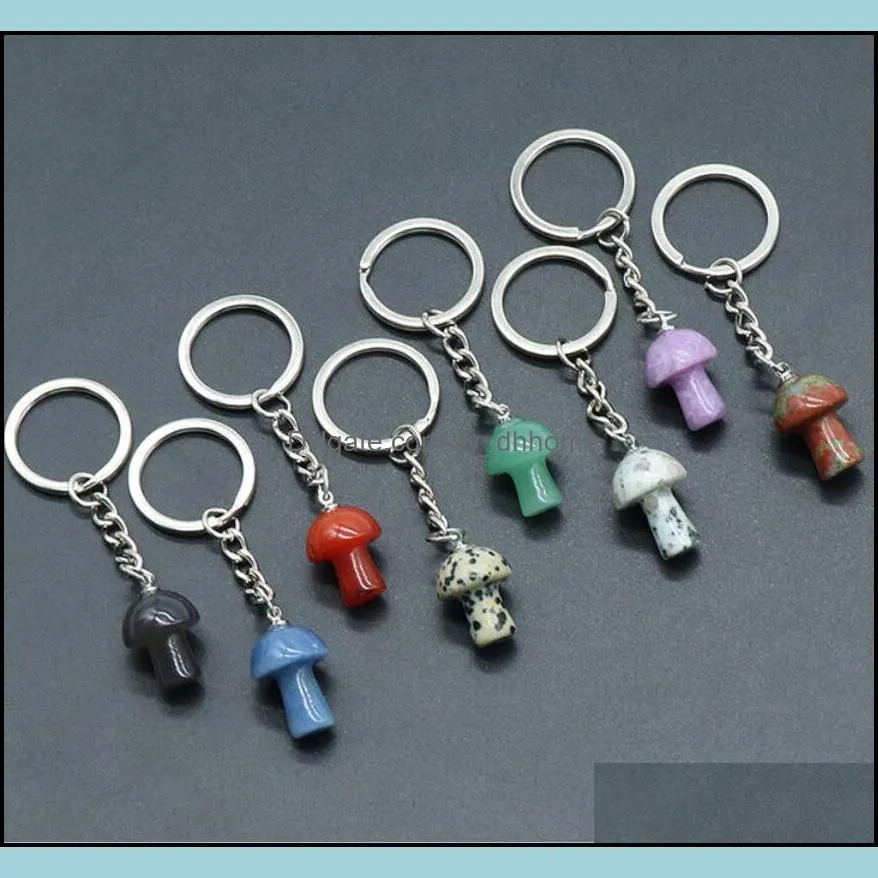 natural stone key chain ring mushroom pendant cute mini statue charms keychain pendant lovely keyring for car bag ornament