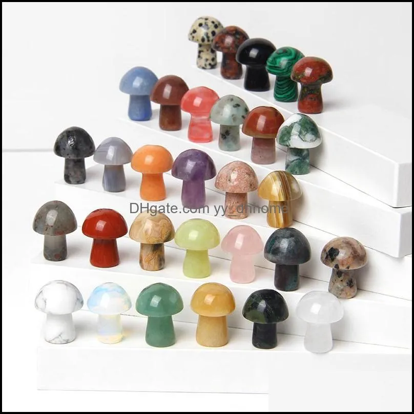 natural stone carved crystal mini mushroom healing reiki mineral statue crystal ornament home decor gift mix colors