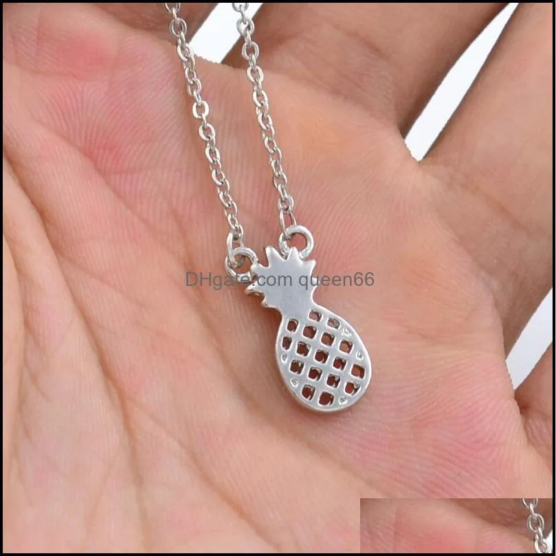 fashion cute hollow pineapple pendant necklaces simple fruit shape charm gold silver rose gold chains choker for women jewelry