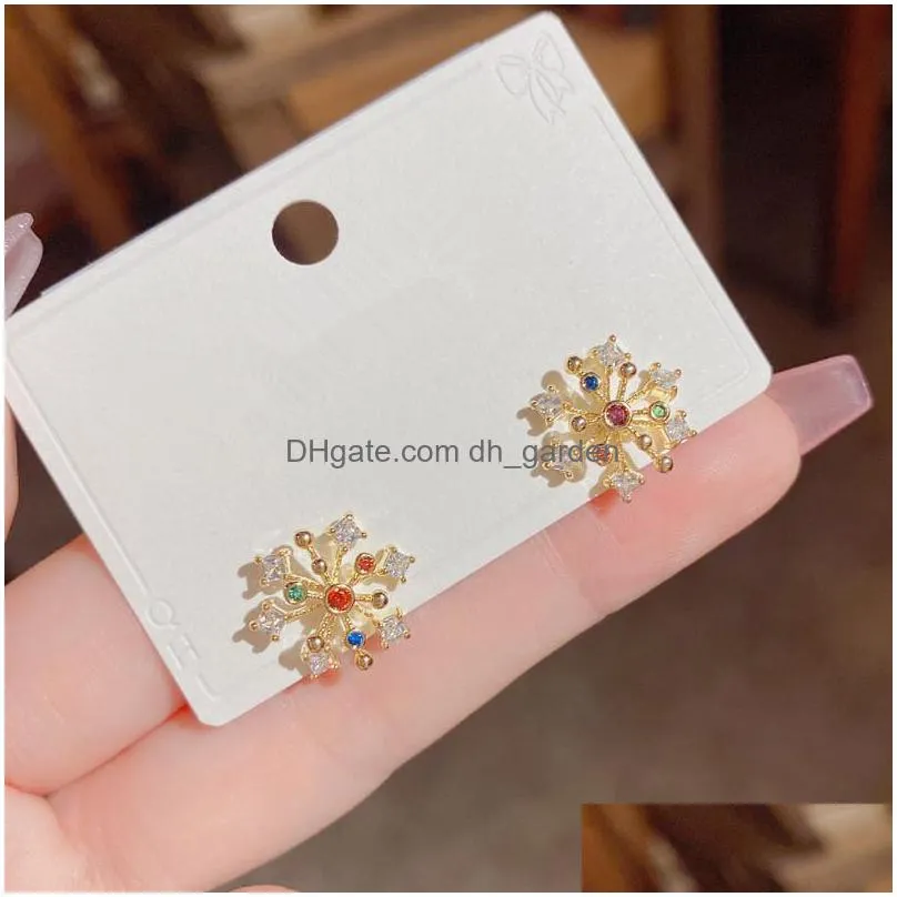 dangle chandelier colorful zircon snowflake stud earrings korean style bijoux jewelry
