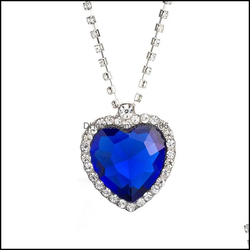 romantic the heart of ocean necklace for women blue red crystal heart shape with lovers gemstone pendant necklaces titanic jewelry