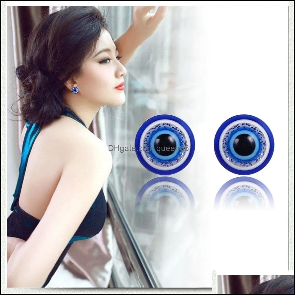 612mm blue evil eye stainless steel magnetic stud clip on earrings for men women punk hypoallergenic no pierced turkey ear cuff