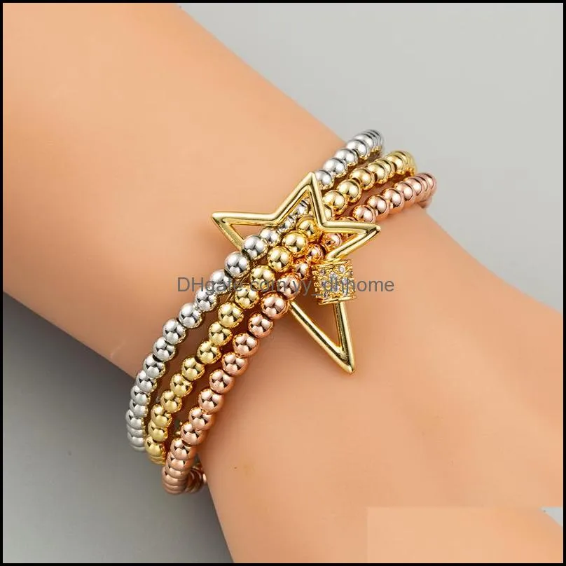 fashion personality bracelets men women bangle copper zircon 3pcs/set charm elastic bracelet hip hop jewelry l345fa