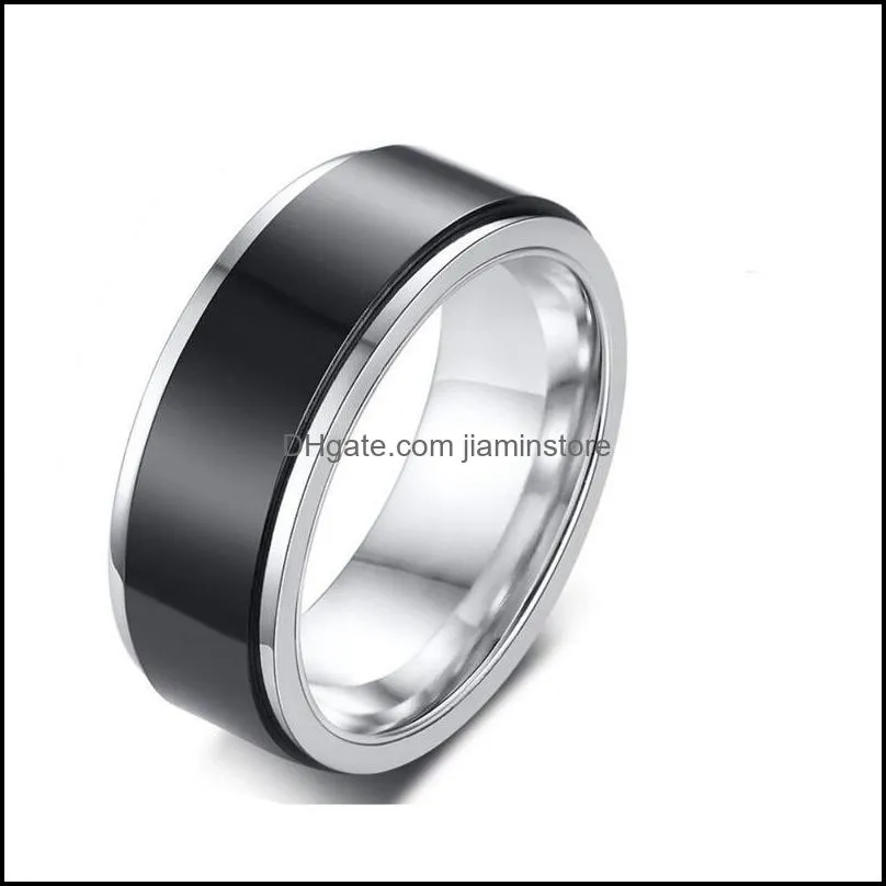8mm rotatable basic ring for men black stainless steel casual male stylish punk jewelry
