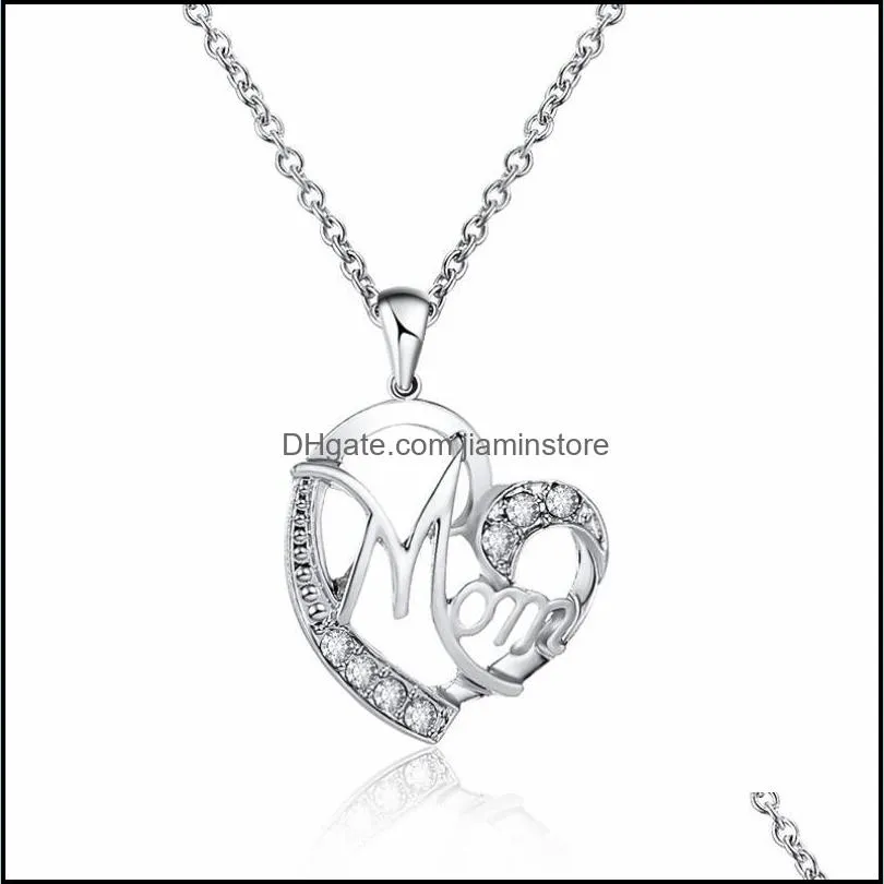 fashion letter mom heart shape inlaid crystal pendant necklace mothers day gift jewelry